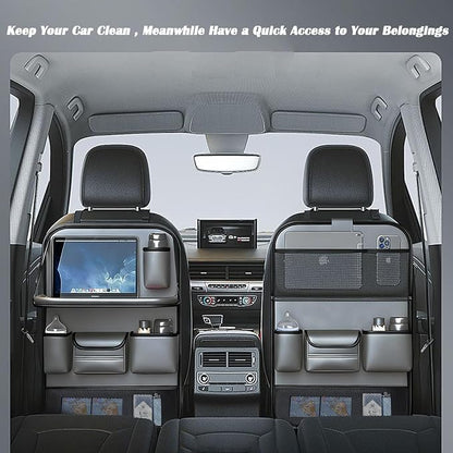 Waterproof PU Leather Car Seat Back Organizer with Foldable Tray Table, Backseat Organizer with Tablet Holder, Cup Holder, Tissue Holder and Kick Mat for SUV Sedan Minivan, Gray - Image 5