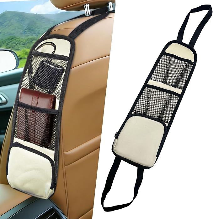 Car Seat Side Storage Pocket, Car Seat Organizer Hanging Bag (1, Beige) by Unknown
