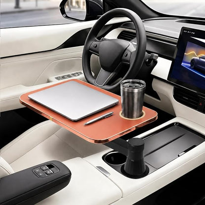 360° Rotating Car Desk Tray for Laptop & Food, Fits Tesla Model Y/3/S | 360° Rotating Car Desk, Premium Leather, Cup Slot, Adjustable for Laptop & Food, Fits Tesla Model Y/3/S & Most Cars by MOOMARTO