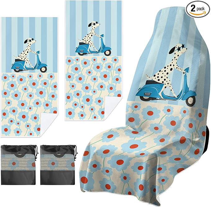 2 Pack Car Towels Seat Cover with Storage Bag, Multifunctional Microfiber Towel for Gym Outdoor Sport Running,Picnic, Beach, Pet Dog Travel,Fits Car SUV Truck (Scooter Dog) by Unknown