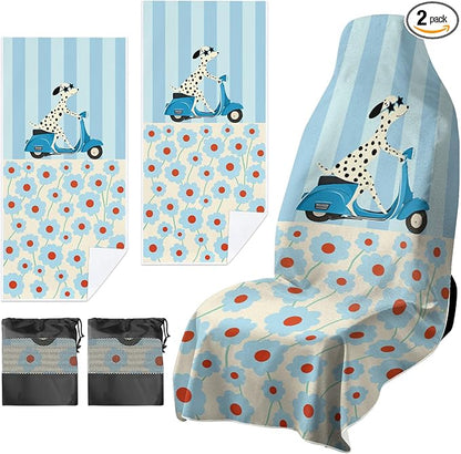2 Pack Car Towels Seat Cover with Storage Bag, Multifunctional Microfiber Towel for Gym Outdoor Sport Running,Picnic, Beach, Pet Dog Travel,Fits Car SUV Truck (Scooter Dog) by Unknown