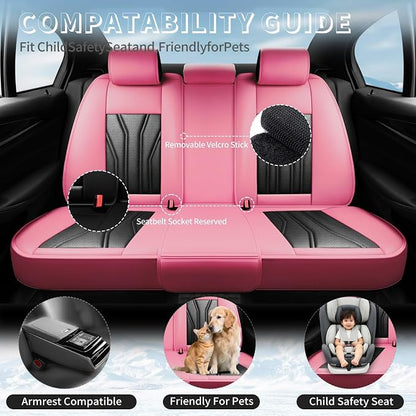 Fit Corolla Premium Leather Car Seat Covers for Toyota Corolla 2000-2025 2026 - Waterproof，Breathable，All-Weather Seat Cushion Protecto & Airbag Compatible, 2 Front Seat Pink&Black - Image 3