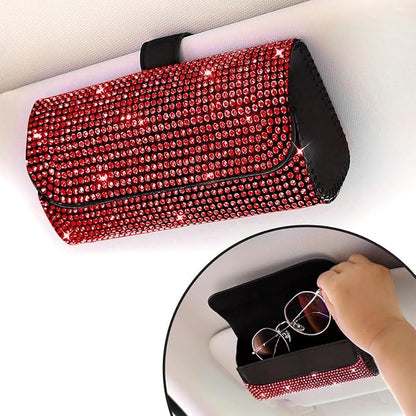 Osilly Bling Car Sunglass Holder for Sun Visor, Sparkling Crystal Leather Automotive Eyeglasses Mount Clip Organizer with Hidden Magnetic Closure for Men Women, Universal for SUV Truck Van（Red） - Image 6