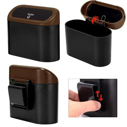 Ginsco 2 Pack Mini Car Trash Can with Lid, Small Car Garbage Can, Cute Leakproof ABS Car Trash Bin, Car Accessories for Interior, Garbage Bin for Car, Home, Office with 120pcs Trash Bags Black/Brown - Image 4