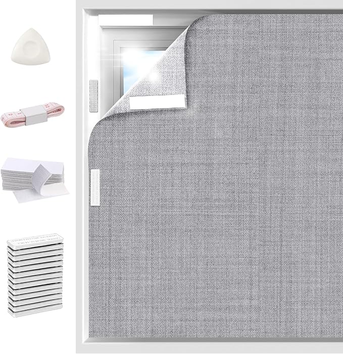 Linen 100% Blackout Curtains, Black Out Magnetic Window Cover,59 x 118 inch | No-Drill, Portable and Cuttable, Removable Magnet and Heat-Resistant Hook and Loop Tape, Bedroom, Nursery, Travel, RV Windows by Arciveberg