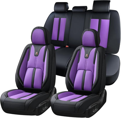 Huidasource Leather Seat Covers Luxury Nappa Leather, Seat Covers for Cars with Velcro Adjustable, Airbag Lumbar Support Cooling＆Heating, Seat Covers for SUV Fit for Most Cars SUV Trucks, Black＆Purple by Huidasource