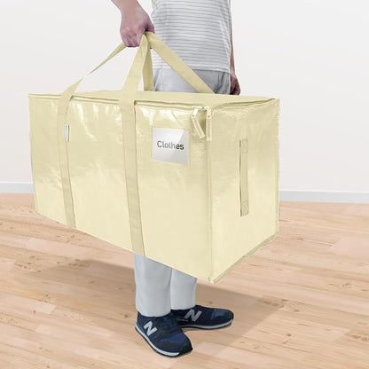 TICONN 6 Pack Extra Large Moving Bags Heavy Duty with Zippers & Carrying Handles, Durable Storage Bags Moving Boxes for Closet Organizers and Storage (6 Pack, Cream) - Image 2