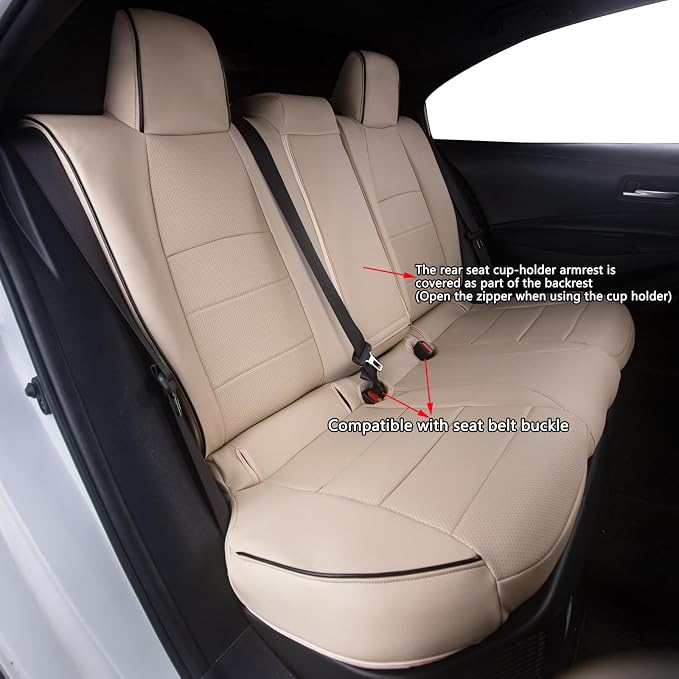 HKZ Corolla Seat Covers Custom Fit for Toyota Corolla 2020 2021 2022 Hybird LE & 2023 2024 2025 2026 Hybrid XLE Leather Car Seat Cover, 5 Seats Full Set (Beige) - Image 3