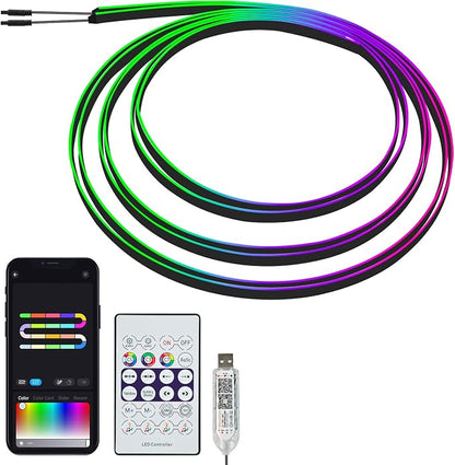 118" Acrylic Interior Car Lights with Smart APP RGB 2 in 1 (2 * 59in) | USB Powered Ambient Lighting Kits, 0.08in Ultra-Thin Thickness Car LED Strip Light Music Sync Neon Strip for Vehicle by Danhh