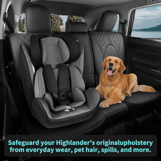 Custom Seat Covers for Toyota Highlander 2020-2024 8 Seats Black | faux leather, 2nd row 40/60 split bench, waterproof, breathable, airbag compatible, stain resistant, easy install - Image 3