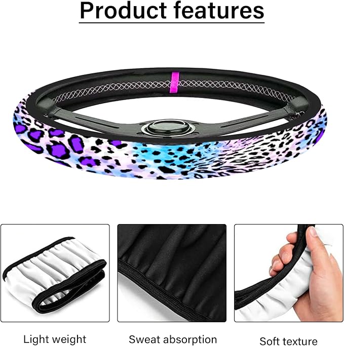 Car Steering Wheel Cover for Women Men, Non-Slip Breathable Cute Steering Wheel, Purple Leopard Steering Wheel Protector, Car Accessories, Universal 14" 02/2-15" Fit Auto, Suvs - Image 5