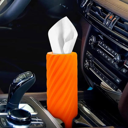 Car Tissue Holder, Refillable Round Cylinder with 3 Tissue Packs, Universal Fit for Vehicle Cup Holder, Home & Office, Car Accessories Interior (Orange) - Image 4
