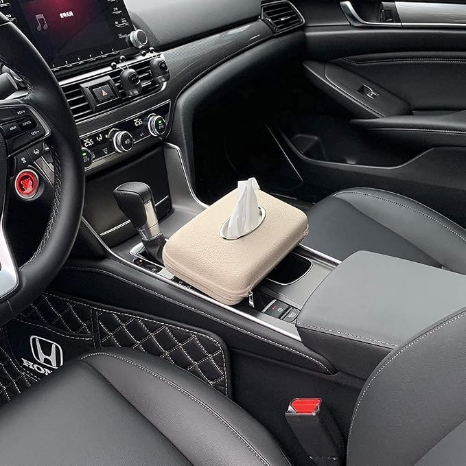 Car Tissue Holder, Sun Visor Tissue Holder, Zipper Car Visor Napkin Holder, PU Leather Backseat Tissue Case for Car,Vehicle (Beige) - Image 7