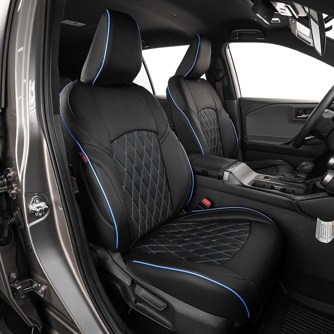 EKR Rav4 Seat Covers Custom Fit for Toyota Rav4 (Hybrid) Woodland/Limited 2026, Leather Car Seat Cover Full Set for SUV,Faux Leather(Black with Blue Piping) by EKR