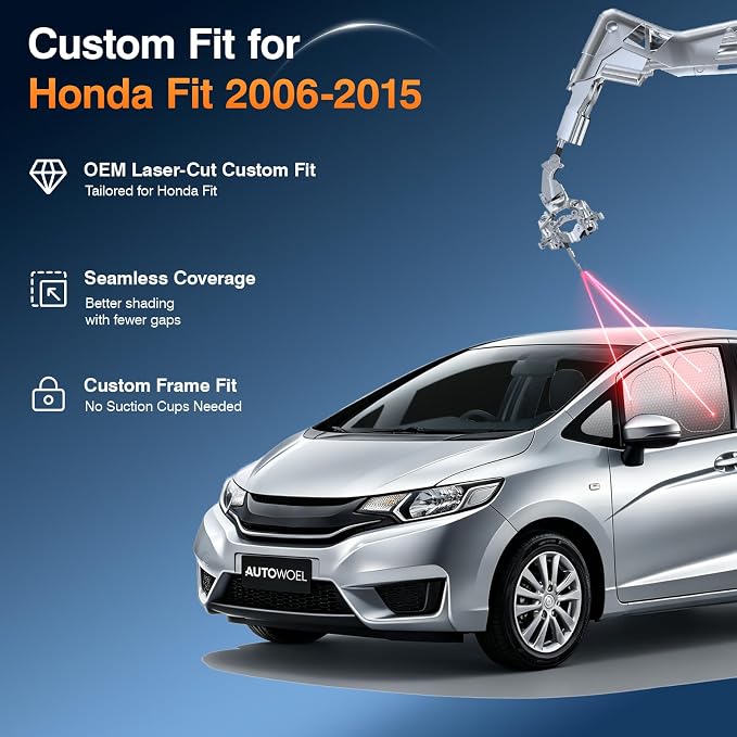 Custom Fit Honda Fit Side Window Sun Shade 2006-2015, Rear Blackout 7PCS | Graphene honeycomb UV heat blocking fabric, embedded no-suction setup, no magnets, blackout privacy, foldable compact storage - Image 6