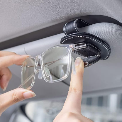 Sunglasses Holder, Leather Glasses Holders Compatible with Jeep Series Car Sun Visor, Eyeglasses Hanger and Ticket Card Clip Eyeglasses Mount for Car, for Accessories, Black - Image 2