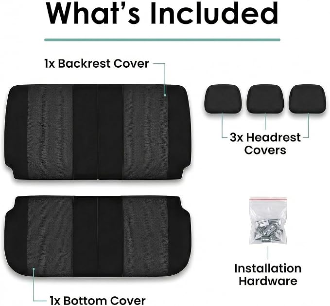 FH Group Universal Car Seat Covers Rear Set for SUV Truck Sedan Vans | 3D Textured Breathable Fabric Seat Cover Set with Airbag Compatible Split Bench Protector Interior Upgrade - Black - Image 6