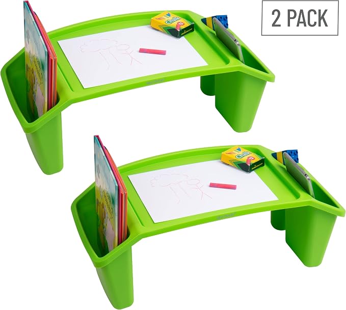 Mind Reader Kids Lap Desk, Portable Activity Tray with Side Storage, Stackable Plastic Desk for Drawing, Snacks, Study, Set of 2, Green - Image 6