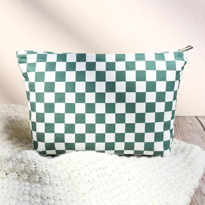 SOIDRAM 2 Pcs Checkered Makeup Bag Large Cosmetic Bag Toiletry Bag Makeup Pouch Travel Bag Organizer Cute Makeup Brushes Aesthetic Accessories Storage Bag for Women Olive Green - Image 5