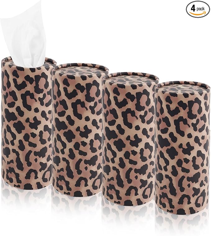 4PCS Portable Car Tissue Holder,Stylish Leopard-Print Tissues for Car Cup Holder with Replaceable Refills,Essential Cars Tissues Cylinder Leopard Print Cars Accessories by KIFIDAN