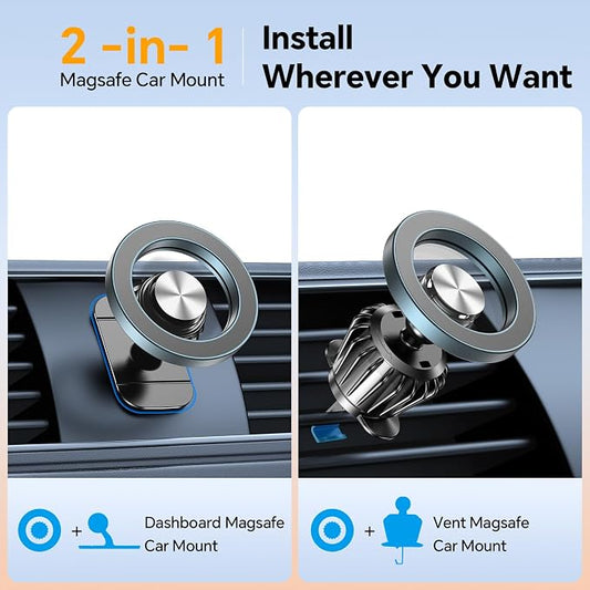 for MagSafe Car Mount, [Never Drop] Magnetic Phone Holder for Car Dash, HandsFree 360° Rotation Phone Mount [Strongest 3M Adhesive] for iPhone 15 14 13 12 & Mag Safe Case, Metal Gray - Image 2