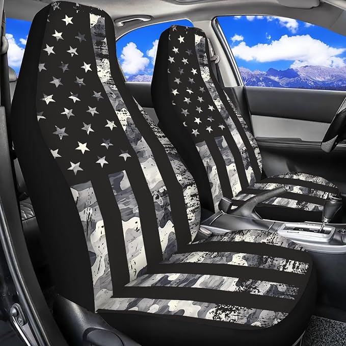Gray US Flag Front Car Seat Cover 2 Pcs Patriotic Car Seat Covers for Front Seats Removable Automotive Accessories Easy Installation Universal Fit for Cars SUVs and Sedans - Image 3
