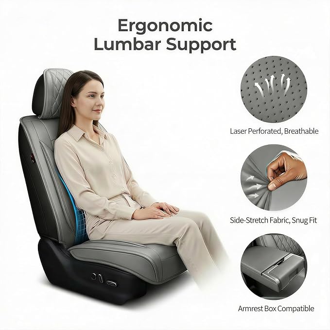 Fit for Prius Car Seat Covers Compatible with Toyota Prius 2001-2026 - Waterproof Breathable Leather Automotive Seat Cushions Protector,Airbag Compatible,Only 2 Front seat Covers(Gray) - Image 7