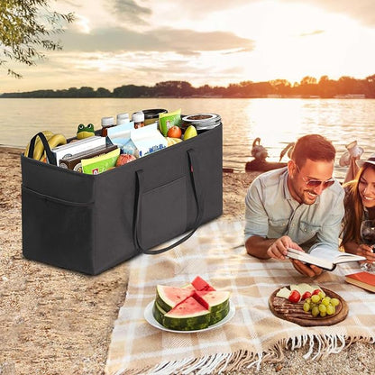 LHZK Standing Extra Large Utility Tote Bag with Metal Wire Frame and the Sides Rinforced, Extra Large Tote Bag with Handle, Reusable Grocery Bags Foldable, Beach Bag, Car Tote (Black) | Metal Wire Frame - Image 7