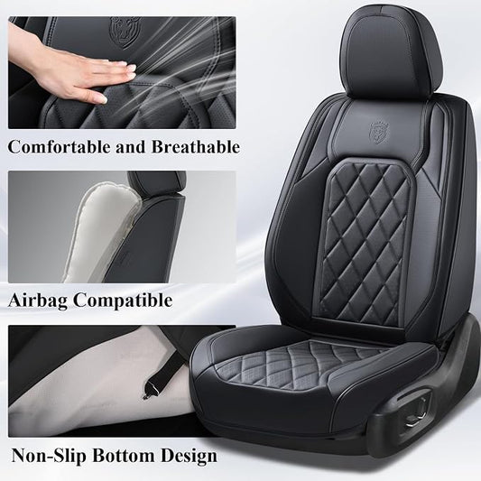 Coverado Car Seat Covers, Front Seat Cover, 2 Pack Waterproof Seat Covers for Cars, Luxury Faux Leather Car Seat Cushions, Car Seats Protectors, Black Car Seat Covers Universal Fit for Most Vehicles - Image 2