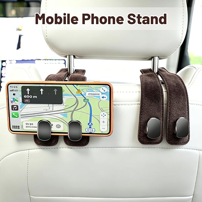 SUKIPIN Car Hooks, Car Seat Headrest Hooks for Purses and Bags 4-Pack Brown | Car Accessories for Women, Solid Durable Construction, Quick Tool-free Mounting, Universal Fit for Most Vehicle Headrests - Image 5
