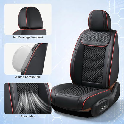 Coverado Leather Seat Covers for Car, Waterproof Car Seat Covers Full Set, 2 in 1 Conversions Car Seat Cover Protector Car Accessories Universal Fit for Most Cars SUVs and Trucks (Black&Red) - Image 6