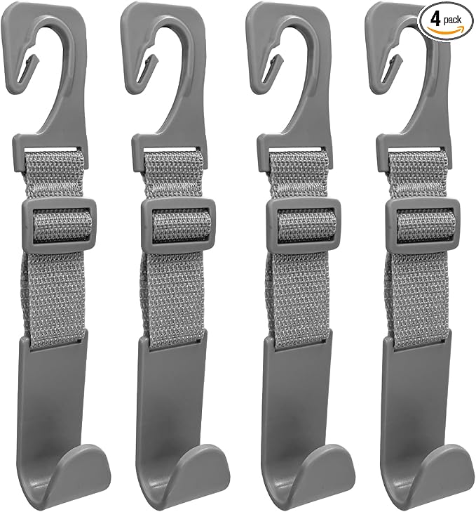 4PCS Car Seat Headrest Hook, Adjustable Vehicle Backseat Hanger Storage Organizer, Universal Seat Back Holder Hooks for Purse Coat Grocery Bag, Car Accessories (Gray) by Unknown