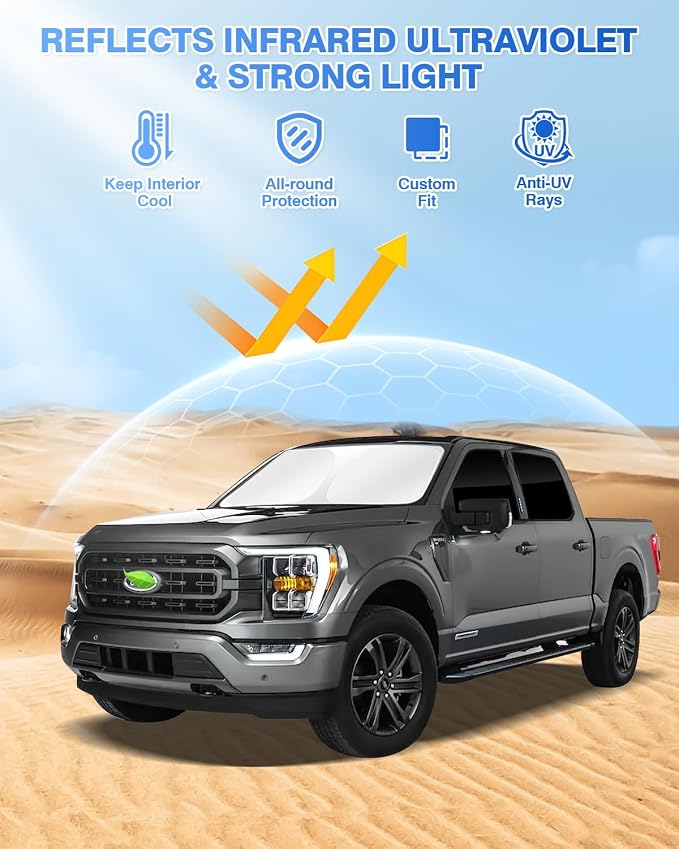 Canvcle Window Shades for Ford F150 4Door 2021-2025 2026 F-150 Accessories Windshield Sun Shade Side Rear Window Covers Sunshade Sun Visor Privacy Protection for Camping Keep Vehicle Cool Black 5PCS - Image 2
