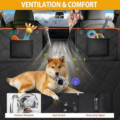 Hard Bottom Dog Car Seat Cover for Back Seat, Backseat Extender | Dog Hammock for for Cars, SUVs, Sedan, Holds 420lbs, Large Space, Sturdy Oxford, Pet Car Bed, Waterproof, Mesh Window, Orange - Image 6