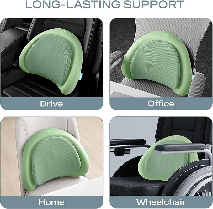 Skechers Lumbar Pillow Premium Memory Foam, Double-Layer-Office Chair Cushion for Tailbone Pain Relief,Butt Pillow for Office Chair,Car seat Cushion,Long Sitting Office Workers,and Car Drivers,Green - Image 7