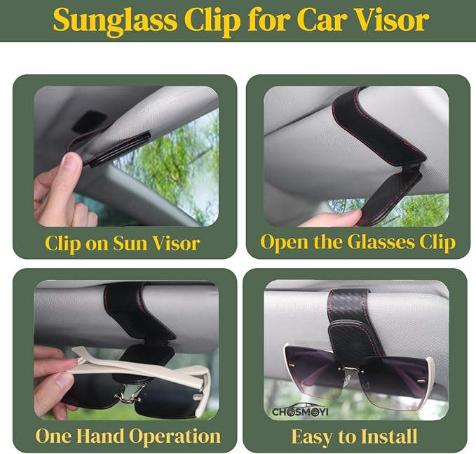 Leather Sunglass Clip for Car Visor, Magnetic Glasses Holder(Carbon Fiber) | Fits Different Size Eyeglasses, Easy Installation & Operation, Cool Car Accessories - Image 6
