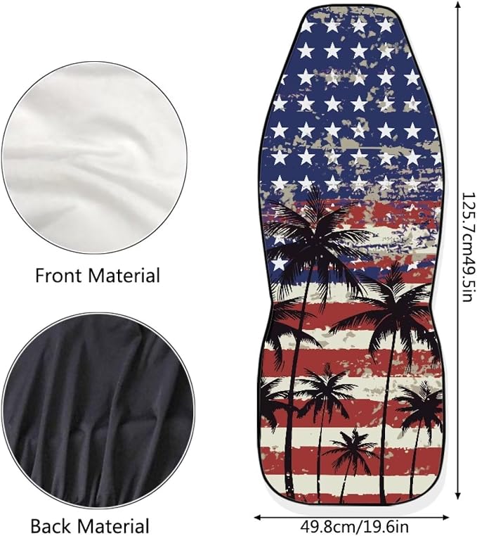 Palm Trees Front Car Seat Cover US Flag Auto Interior Accessories 2 Pcs Set Stretch Polyester Fabric Cover Patriotic All-Season Protection Suitable for Most Cars,SUV,Sedan - Image 7