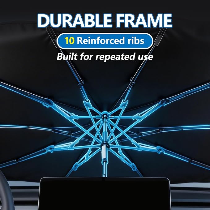 Windshield Sun Shade Umbrella, Foldable Sun Blocker for Cars (56" Lx31 W) | Umbrella Cover for Front Window, Heat & UV Protection, Easy Open Keep Cool, Protect Interior Fits Auto Sedan SUV - Image 3