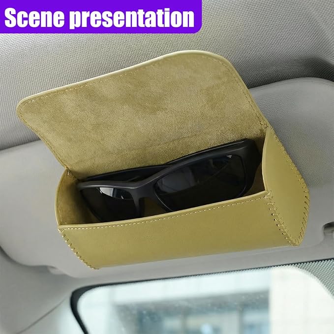 Sunglasses Holder for Car Sun Visor, Leather Car Sunglass Holder with Hidden Magnetic Closure, Clip On Glasses Case, Universal Storage Box Organizer Accessories (Beige) - Image 5