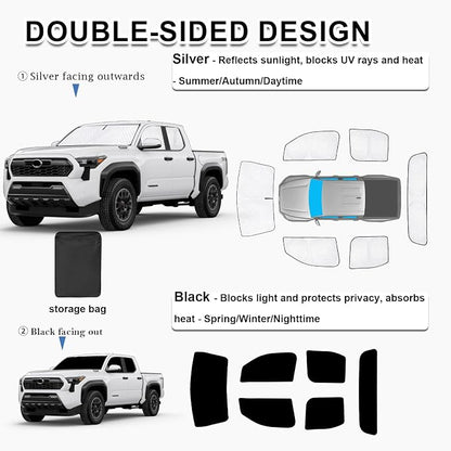 KMF Car Sun Shades for Toyota Tacoma Double Cab 2024 2025 2026 Accessories,Thickened Full Car Window Covers Sunshade for Windshield Side Rear, UV Block and Blackout Privacy for Camping Outdoor 6pcs - Image 5