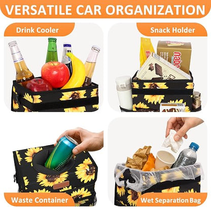 Vankor Car Trash Can with Lid Leak Proof Car Accessories for Women | 3 Gallon Cute Hanging Car Trash Bin for Men Car Truck Vehicle Sedan SUV Interior Automotive Garbage Cans, Sunflower - Image 6