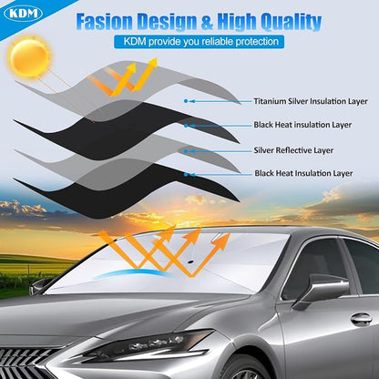 KDM Umbrella Style Windshield Sun Shade Fit for 2016-2025 to-yota Tacoma | Foldable Front Windows Sunshade Visor Protector Blocks UV Rays Heat,5 Layer - Image 3
