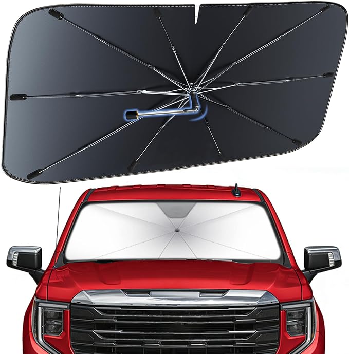 Windshield Sun Shade Umbrella for GMC Sierra 1500 2500 3500 2019-2026 | Heat-Reflective Front Window Shade, Umbrella Sunshade Cover Blocks Heat, Protects Interior, Vehicle-Specific Precision Fit by Fshaanys