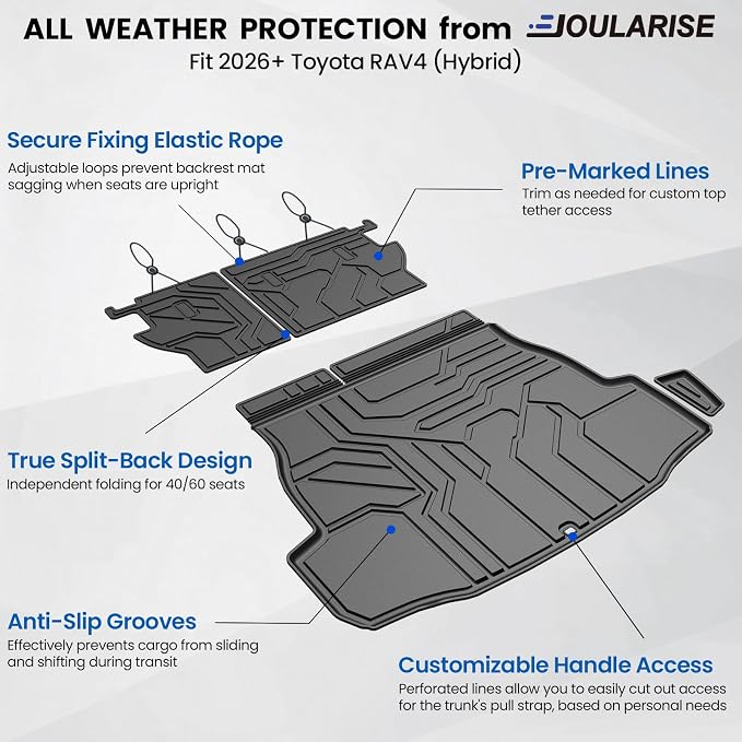 Cargo Mat for Toyota RAV4 Hybrid 2026 Accessories | Not Fit Limited/PHEV, Cargo Liner & Rear Seat Back Protector, All Weather TPE, Non Slip & Odorless & Scratch Proof - Image 2