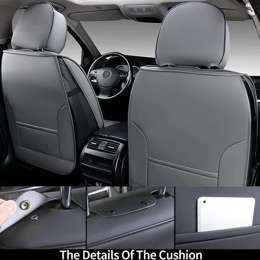 Coverado Front Seat Covers, Waterproof Nappa Leather Car Seat Cover, Sideless Car Seat Covers Front Seats, Driver Seat Cover, Car Seat Protector Universal Fit for Most Sedans SUV Truck, Grey - Image 2