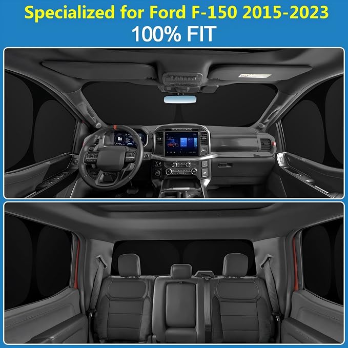XCBYT 2015-2023 F150 Window Shades, 6-Pack Blackout Privacy | 6-Layer blocks heat for lunch breaks, camping. keep full privacy, cool, Tuck into frames to prevent falling when doors open - Image 2