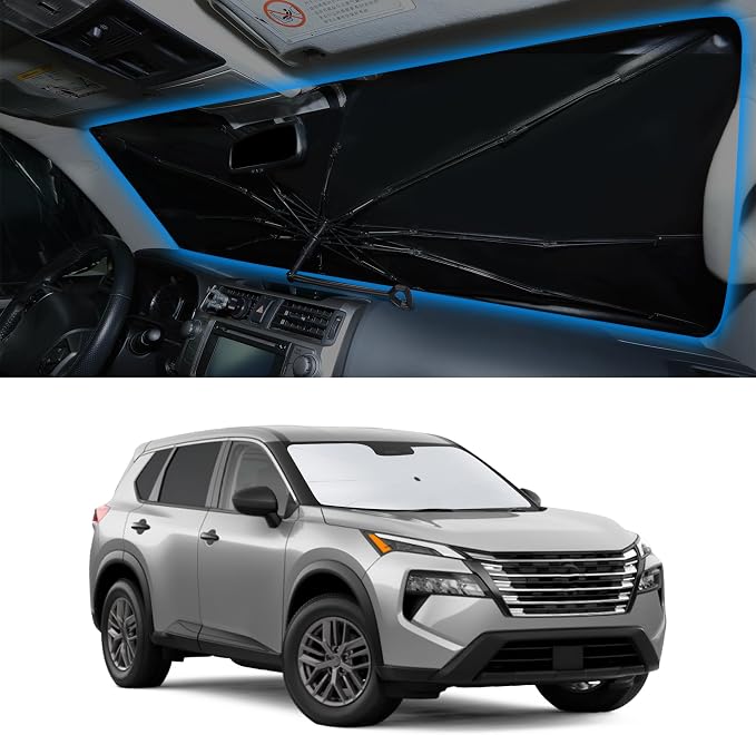 Windshield Sun Shade Umbrella for 2021-2026 Ni- ssan Rogue 3rd Gen | Full covered for windshield, Block UV Rays, Heat Reduction, Easy to install, Durable & Fold Up Small by YYCKE