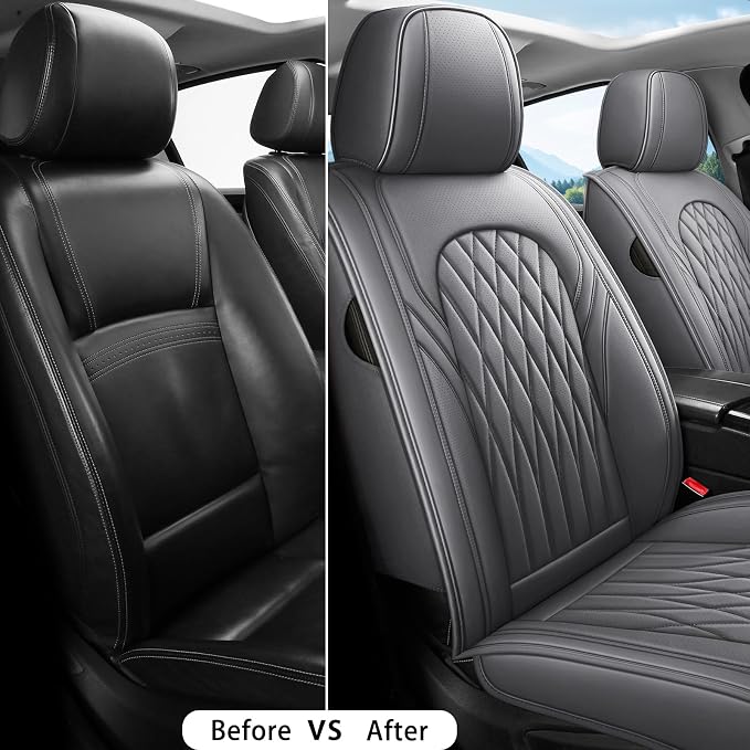 WELLDO Nappa Faux Leather Car Seat Covers Full Set, Gray | Waterproof, Non-Slip Seat Protector, 0.28in Thickened Cushion, Airbag Compatible, Universal for Cars SUV Truck Pickup - Image 4