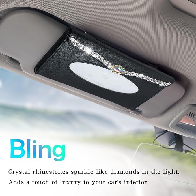 Bling Car Tissue Holder Rhinestones Visor for Auto Black Interior Accessories for Women - Image 2