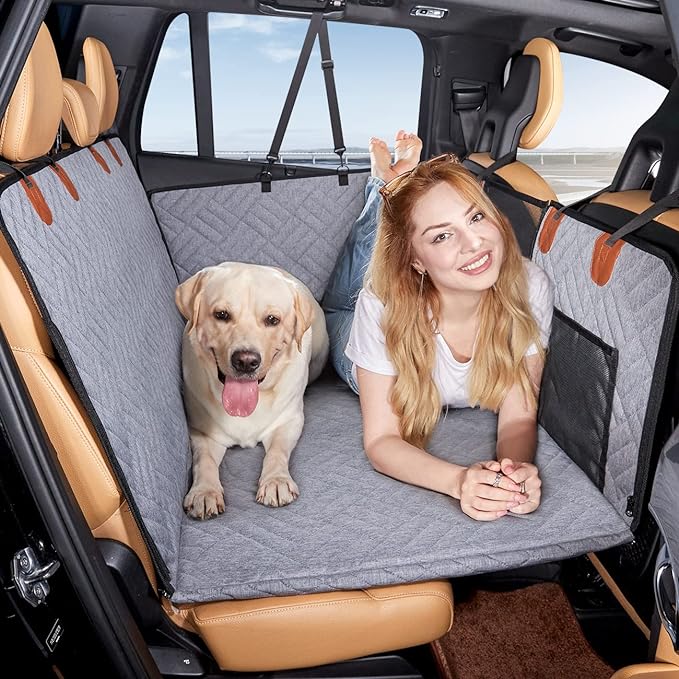 Hard Bottom Dog Car Seat Cover for Back Seat,Seat Extender for Dogs | Strong Support,More Rest Space,Waterproof, Scratch Resistant,Car Seat Protector,Dog Hammock for Car/SUV/Small Truck by YJGF